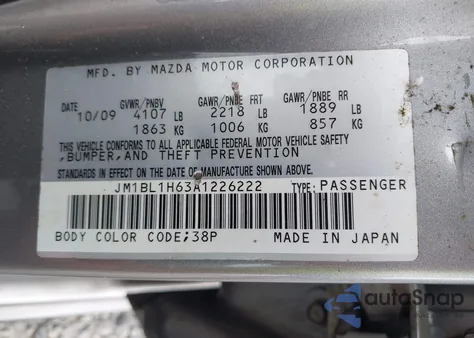 2010 Mazda Mazda3 S Sport from USA, damaged, VIN JM1BL1H63A1226222